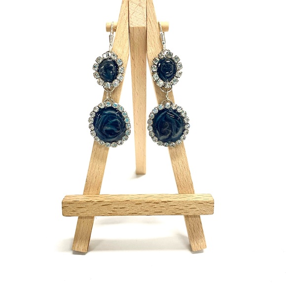 HANDMADE Elegant Formal Resin Rhinestone Drop Earrings on Leverback Earwire - Picture 9 of 10